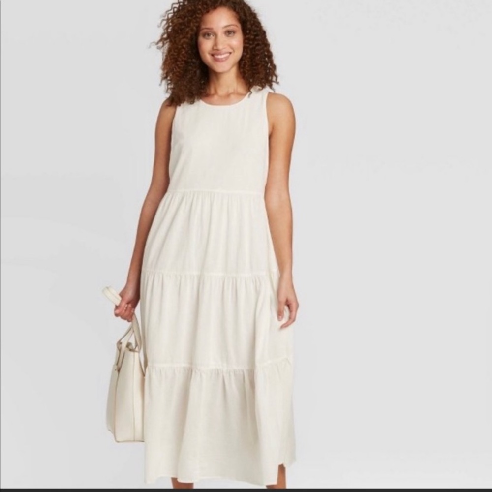 White tiered dress mid calf length long a new day